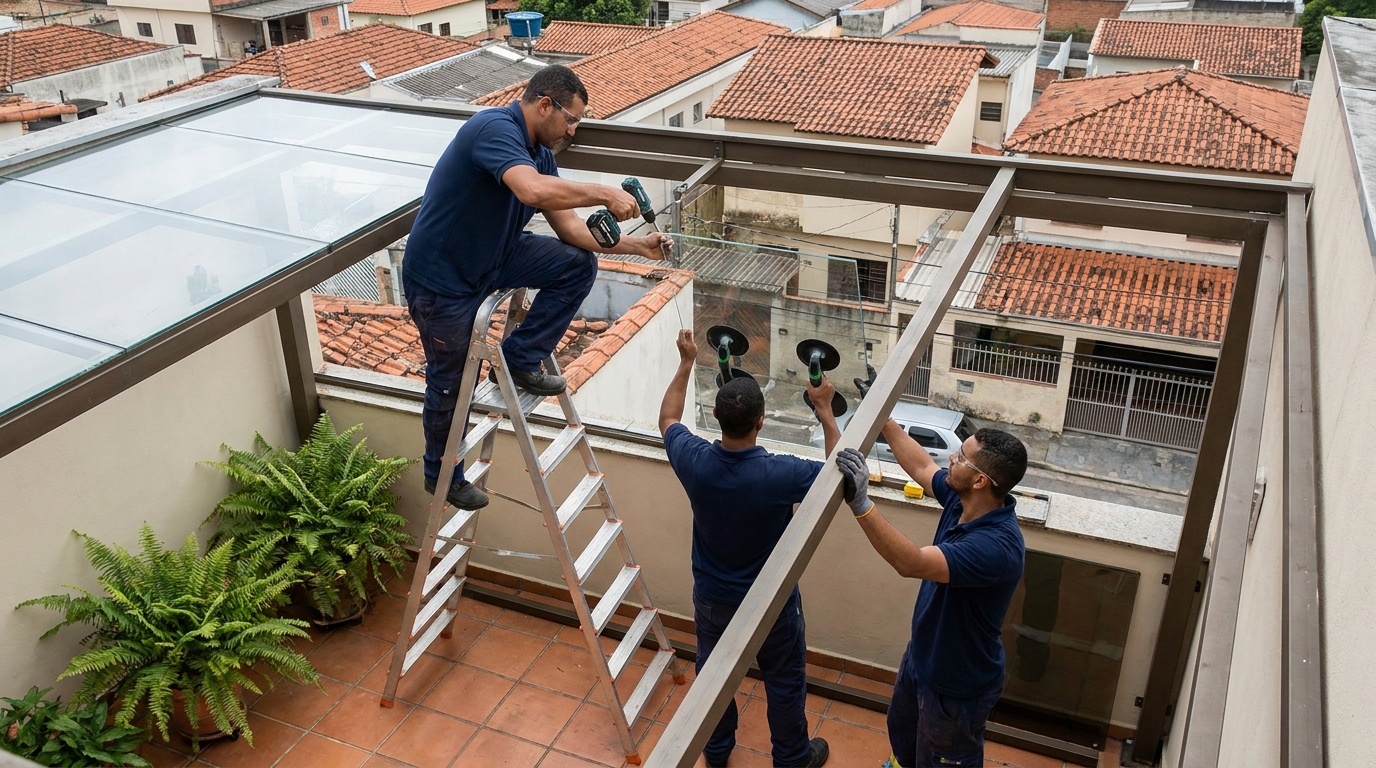Cobertura de vidro em terraço com telhados em Suzano-SP
