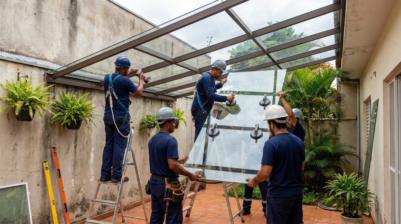 Instalação de cobertura de vidro em Suzano-SP