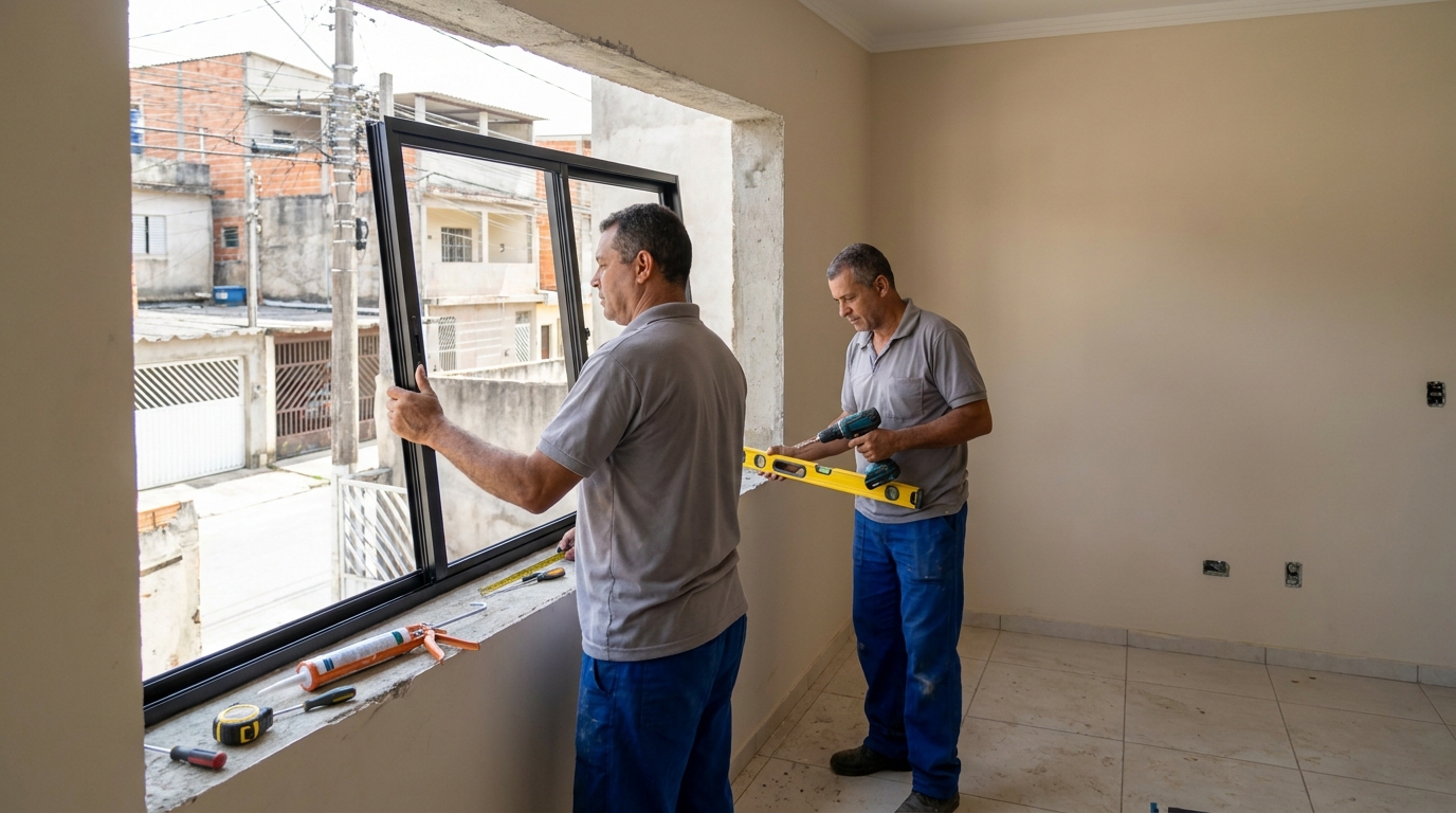 Esquadria de alumínio com vista para rua em Suzano-SP